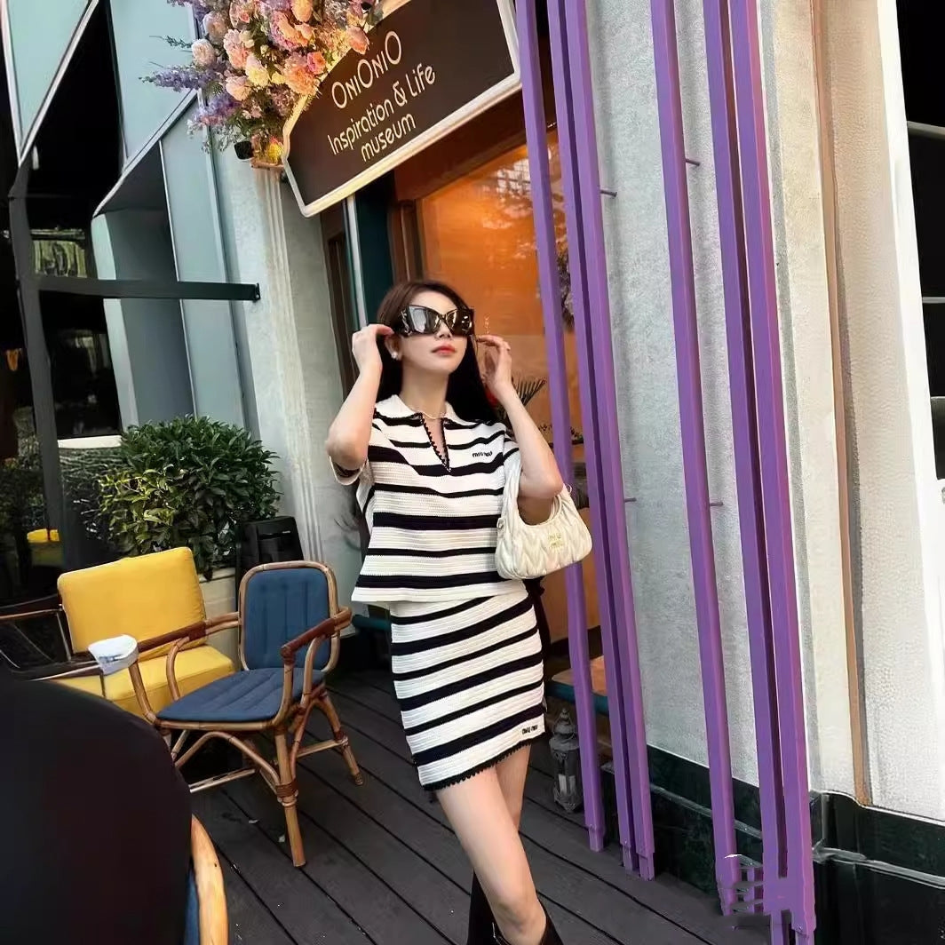 【Set】レトロニットトップ+スカート2点セット T01563