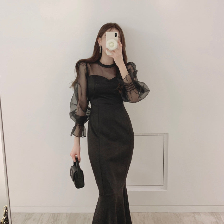 【Dress】透け感マーメイドワンピース Z7757