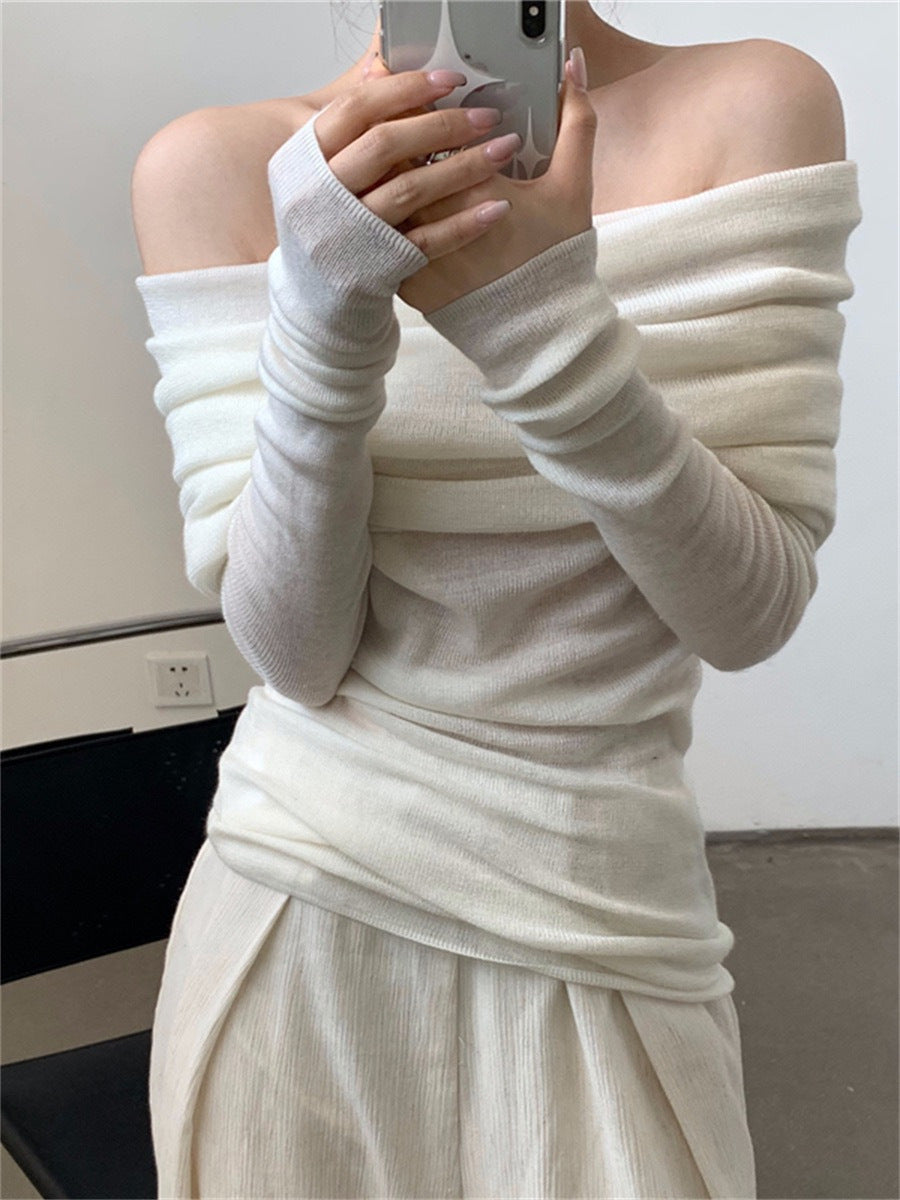 【Tops】オフショルダーニット W14121