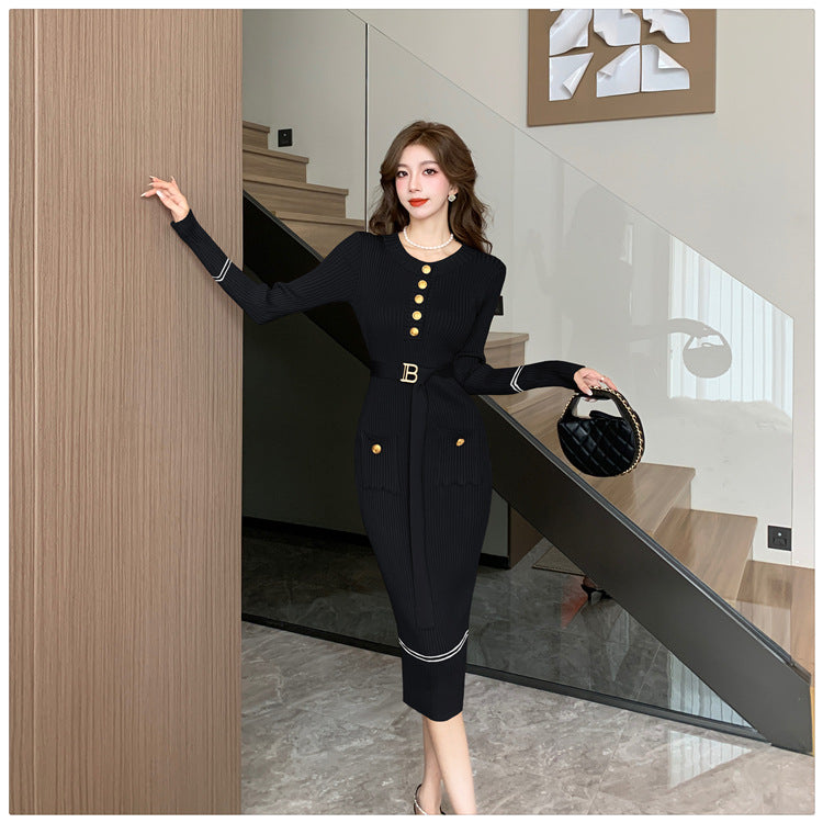 【Dress】4色展開~フェミニン配色ニットワンピース Z-6464