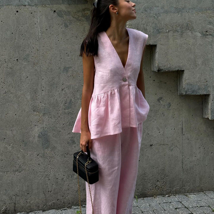 【Set】コットンVネックノースリーブ2点セット T01291