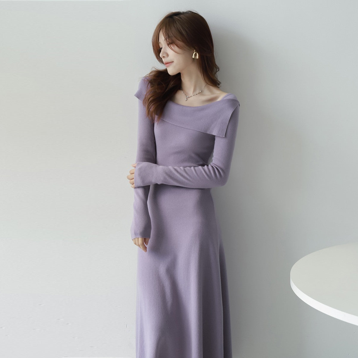 【Dress】フレンチレトロ風ニットワンピース W9573
