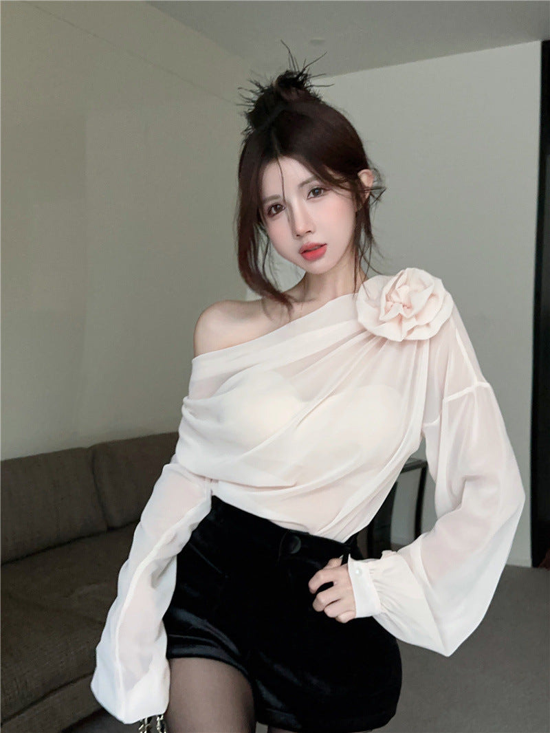 【Tops】透け感シフォンブラウス Z7061