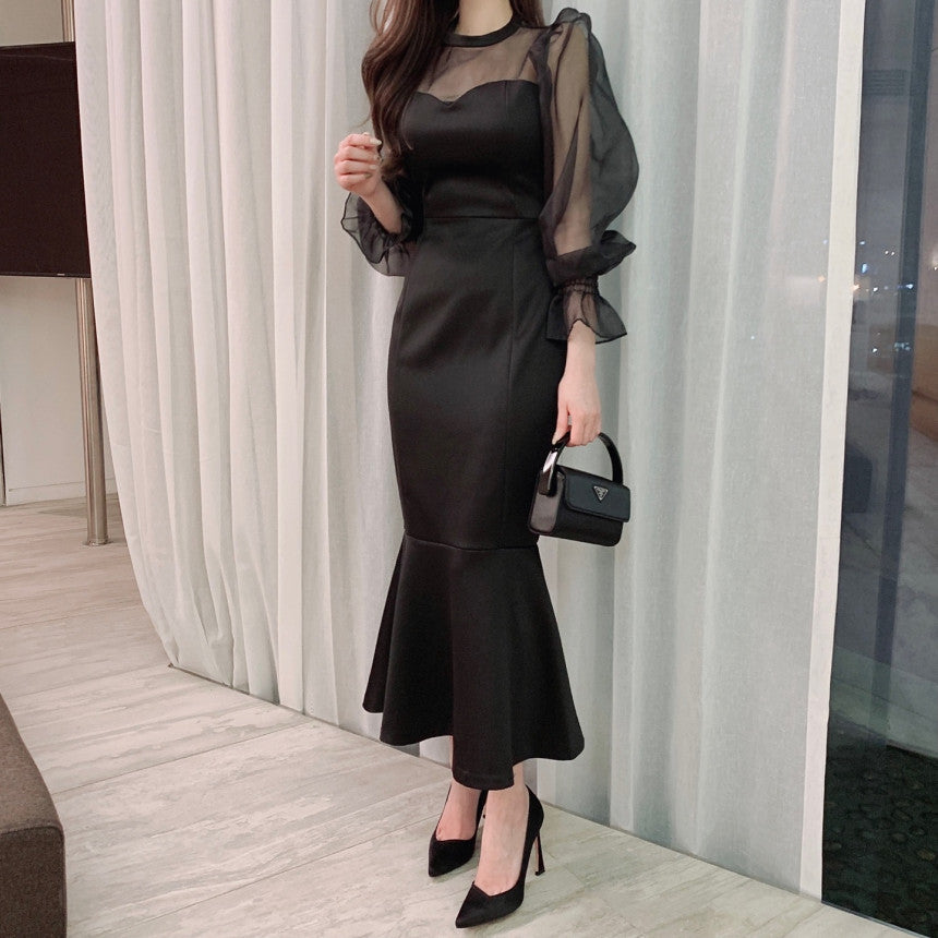 【Dress】透け感マーメイドワンピース Z7757