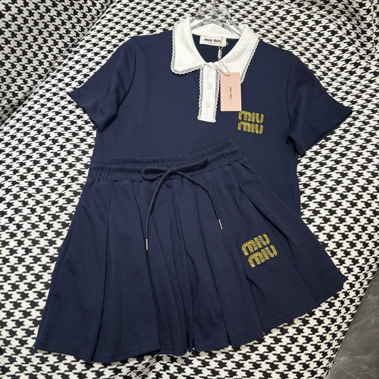 【Set】レース切り替えTシャツ + スカート2点セット T01479