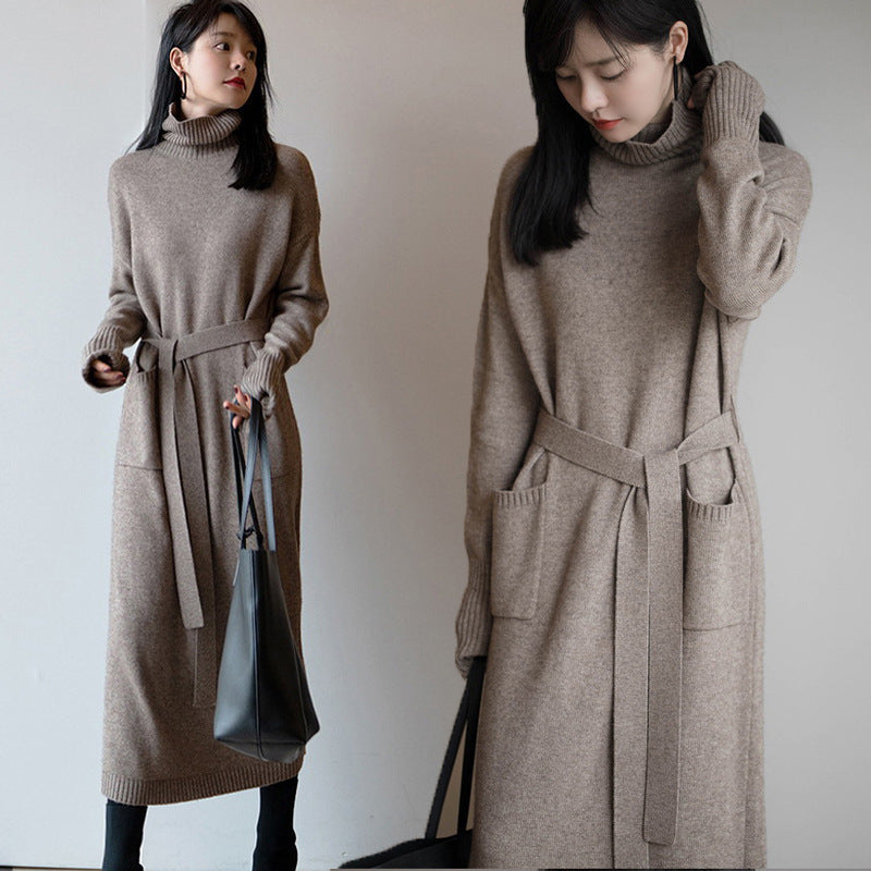 【Dress】3色展開ハイネックニットワンピース W9575