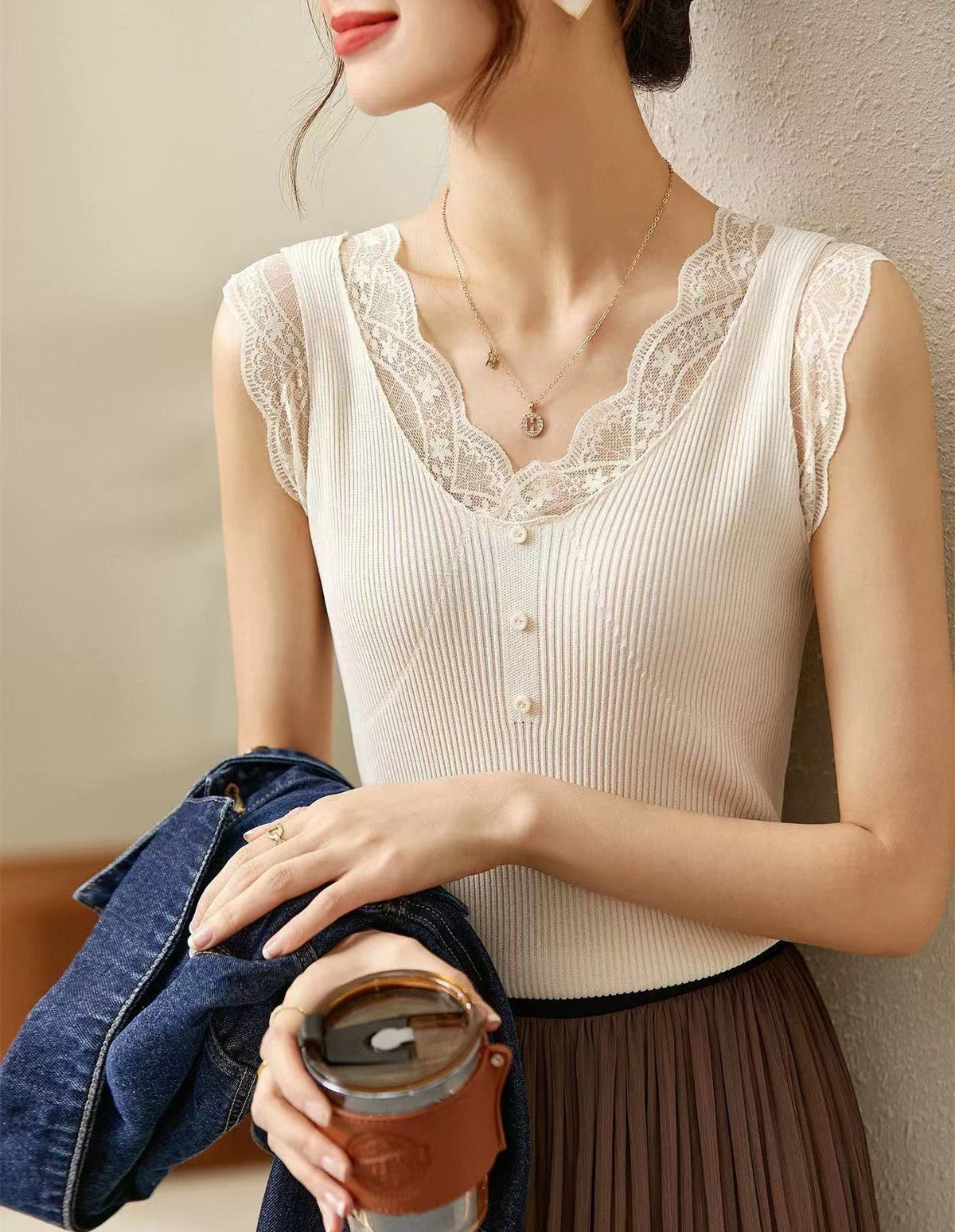 【Tops】レース切り替えタンクトップ W11535