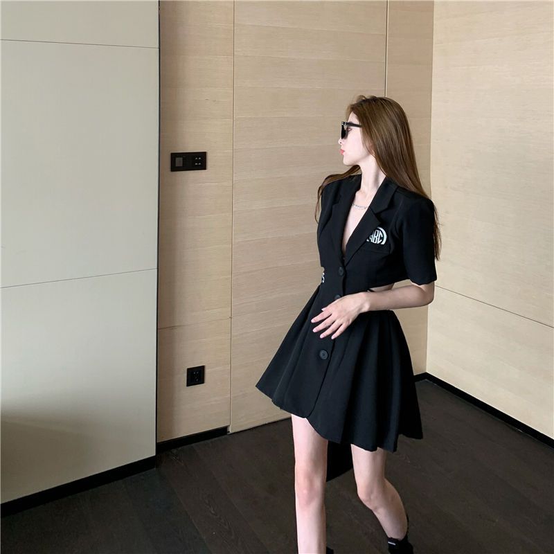 【Dress】バックレース半袖スーツワンピース Z6768