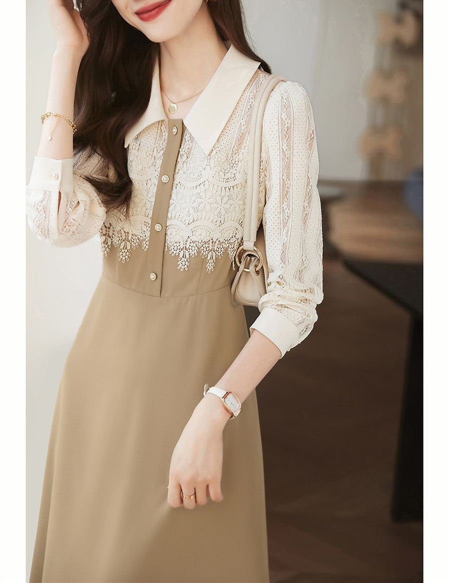 【Dress】レース切替ワンピース W8282