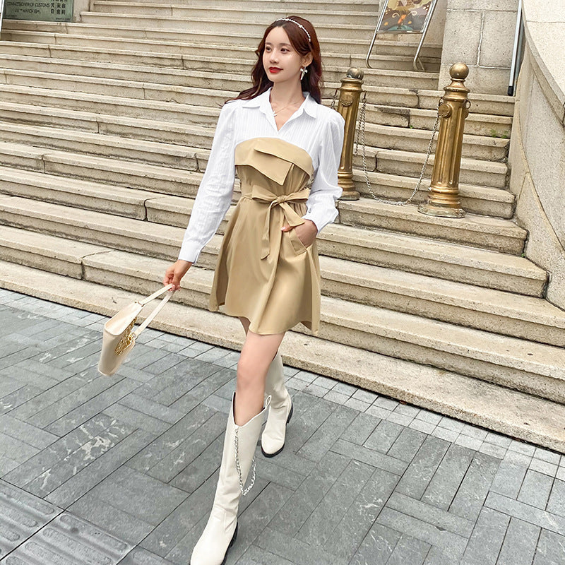 【Dress】切替Aラインシャツワンピース Z-5850