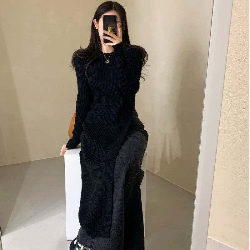 【Dress】スリットニットワンピース W9318