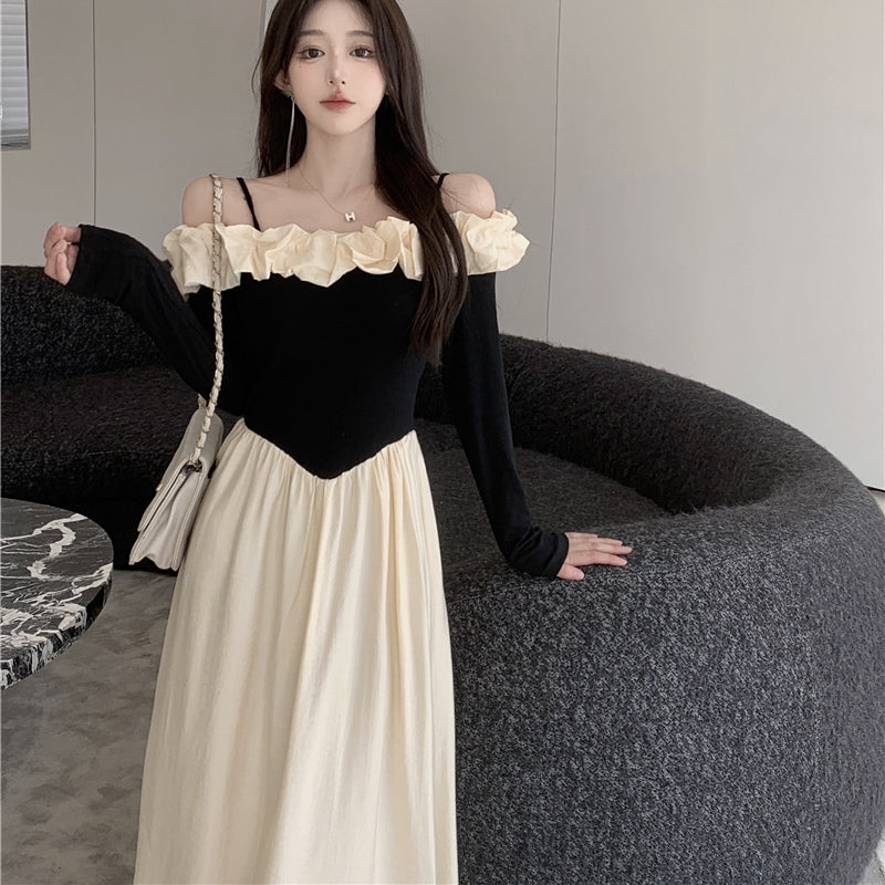 【Dress】ワンショルダー長袖ドレス T01212