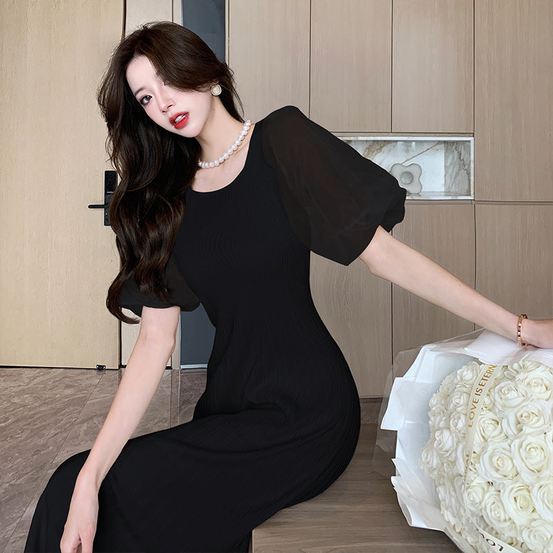 【Dress】新作アイテム~可愛いパフスリーブ夏ロング丈ニットワンピース Z-5466