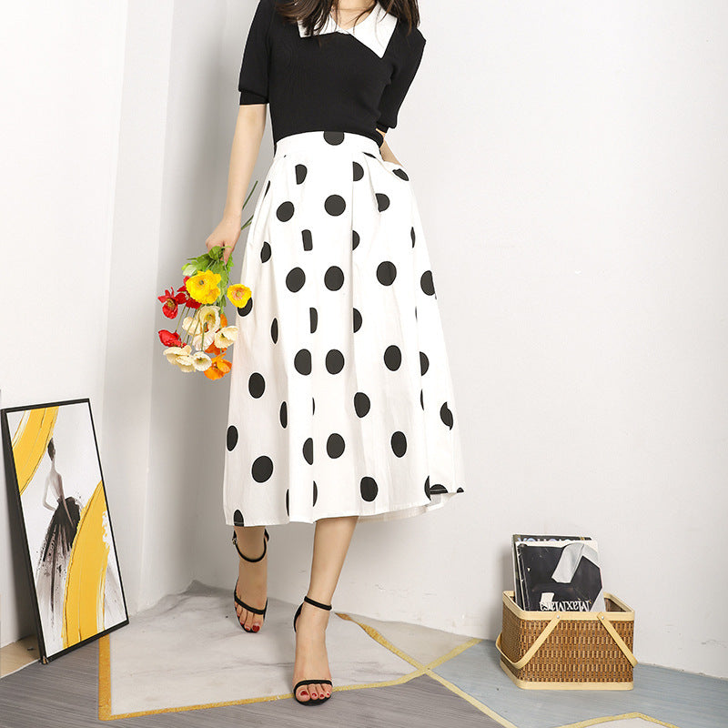 【Bottoms】高級感~レディース人気Aラインロング丈ドット柄スカート Z-5782
