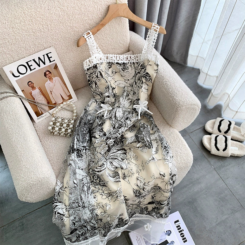 【Dress】超人気商品~レディースプリントAラインキャミソールワンピース W-6503