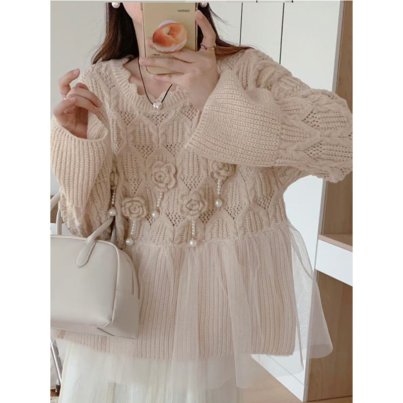 【Tops】チュール切り替えニット W13736