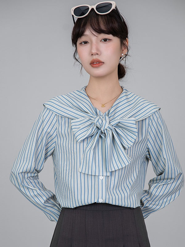 【Tops】リボンストライプシャツ T01609