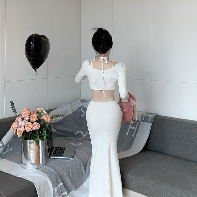 【Dress】ウエスト透かし彫りワンピース Z7881
