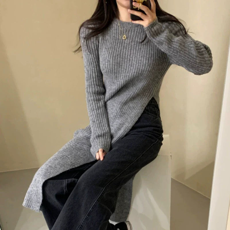 【Dress】スリットニットワンピース W9318