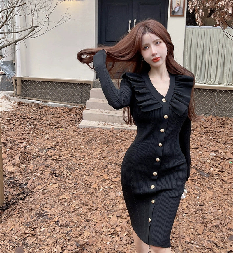 【Dress】新入荷~フリルニットワンピース W9687