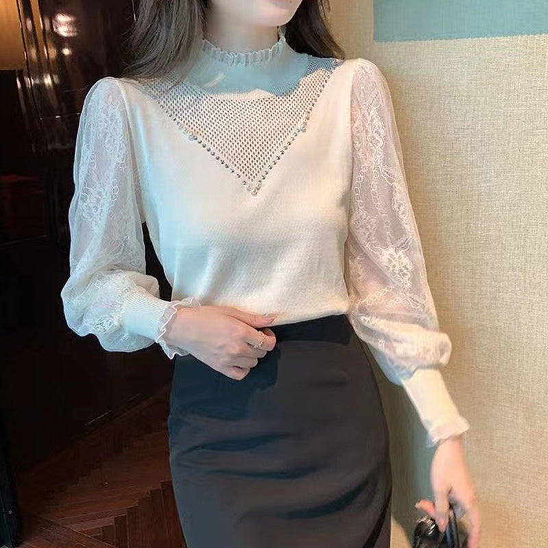 【Tops】レース切替OL通勤ブラウス Z7679
