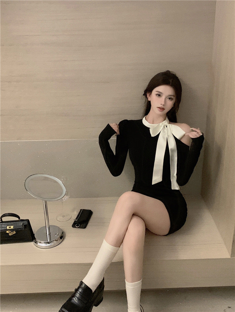 【Dress】ワンショルダー配色ワンピース Z7333