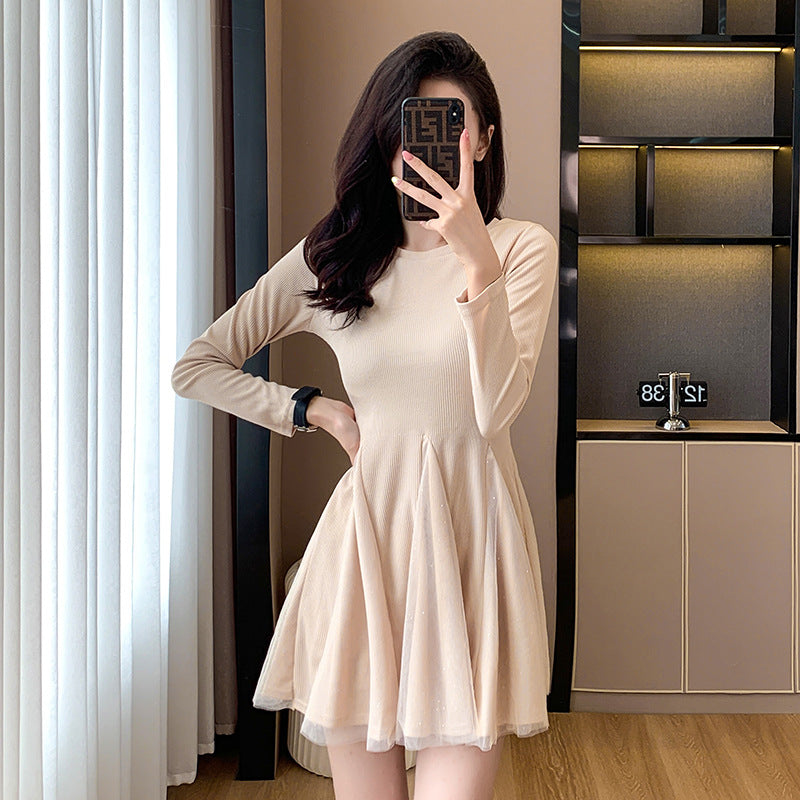 【Dress】チュール切替ニットワンピース W8214