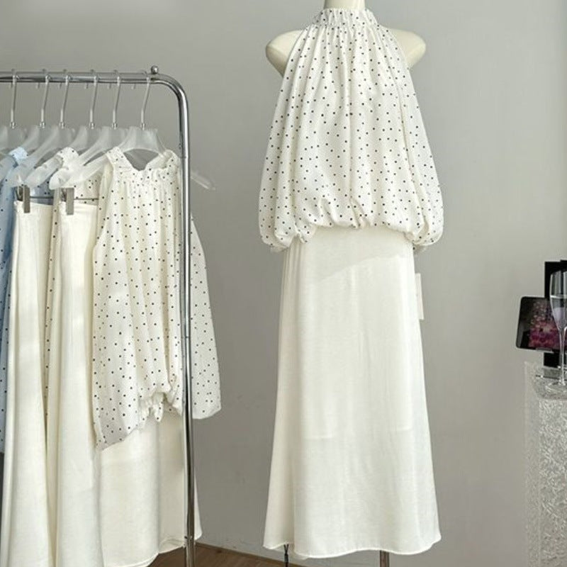 【Set】ドットフリルトップ+フレアースカート T01768