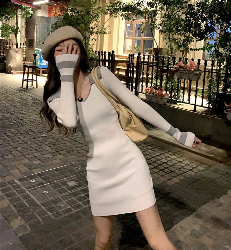 【Dress】配色タイトワンピース W13690