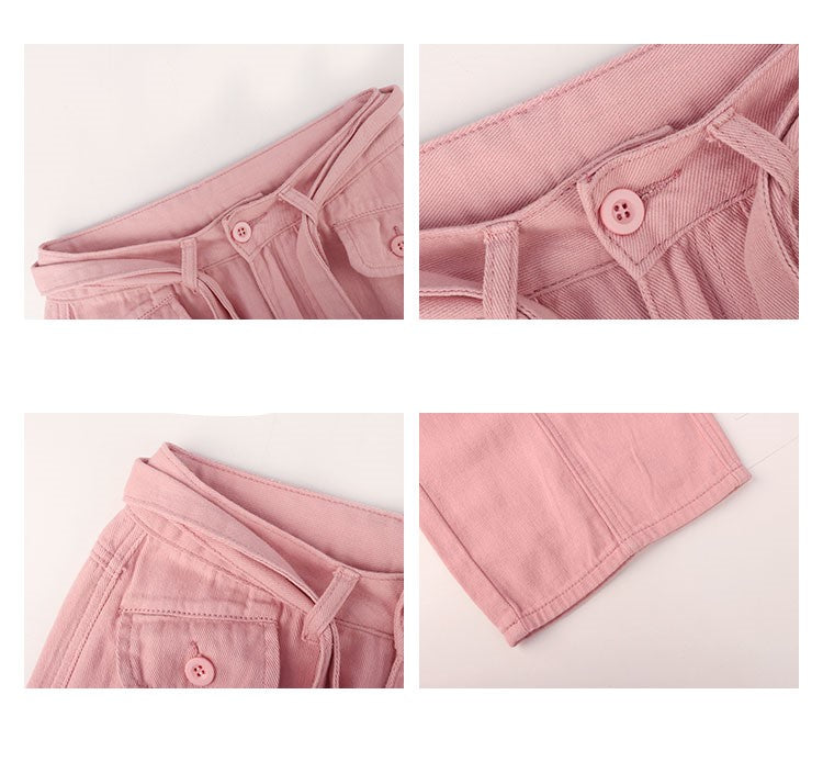 【Bottoms】合わせやすい韓国ファッションレディース定番ベルト付きジーンズ4色展開 W-1587