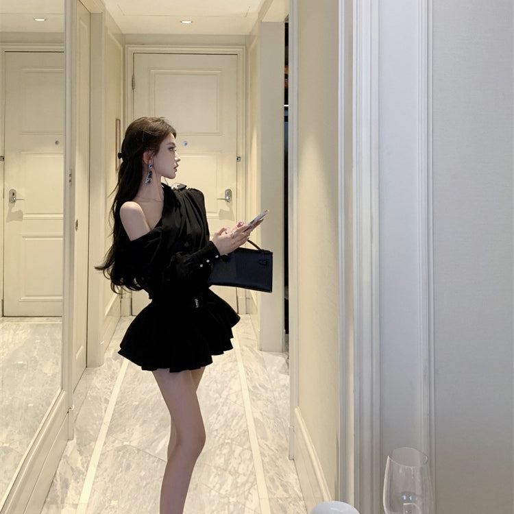 【Set】リボン付きトップス+ミニスカートセット T01383