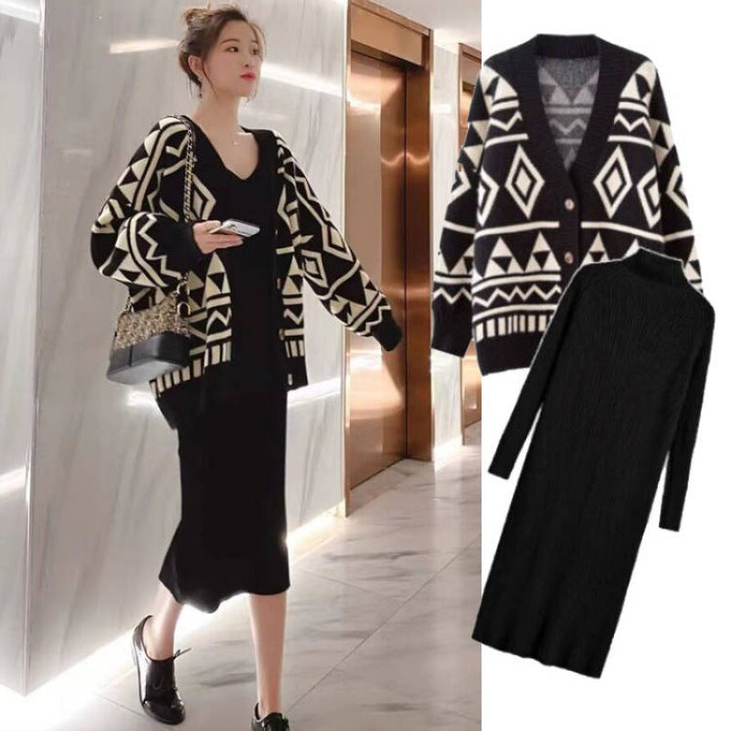 【Set】ニットセット カーディガン+ワンピース W9561