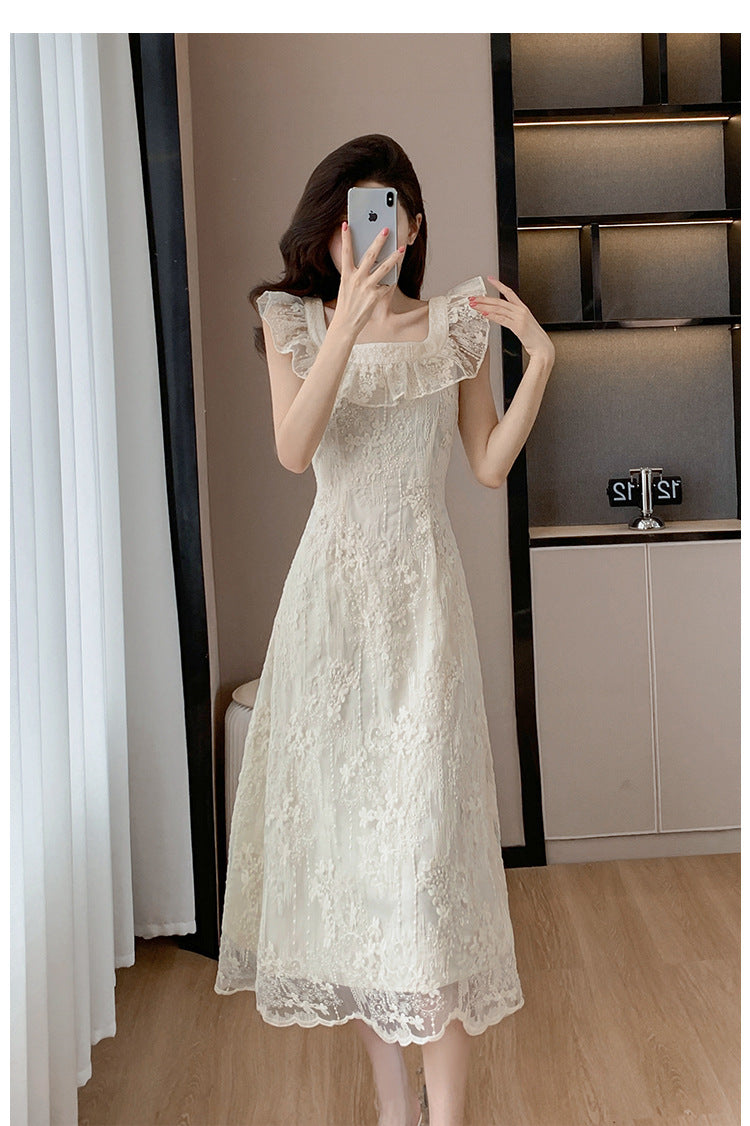 【Dress】レース刺繍のフリルドレス T01608