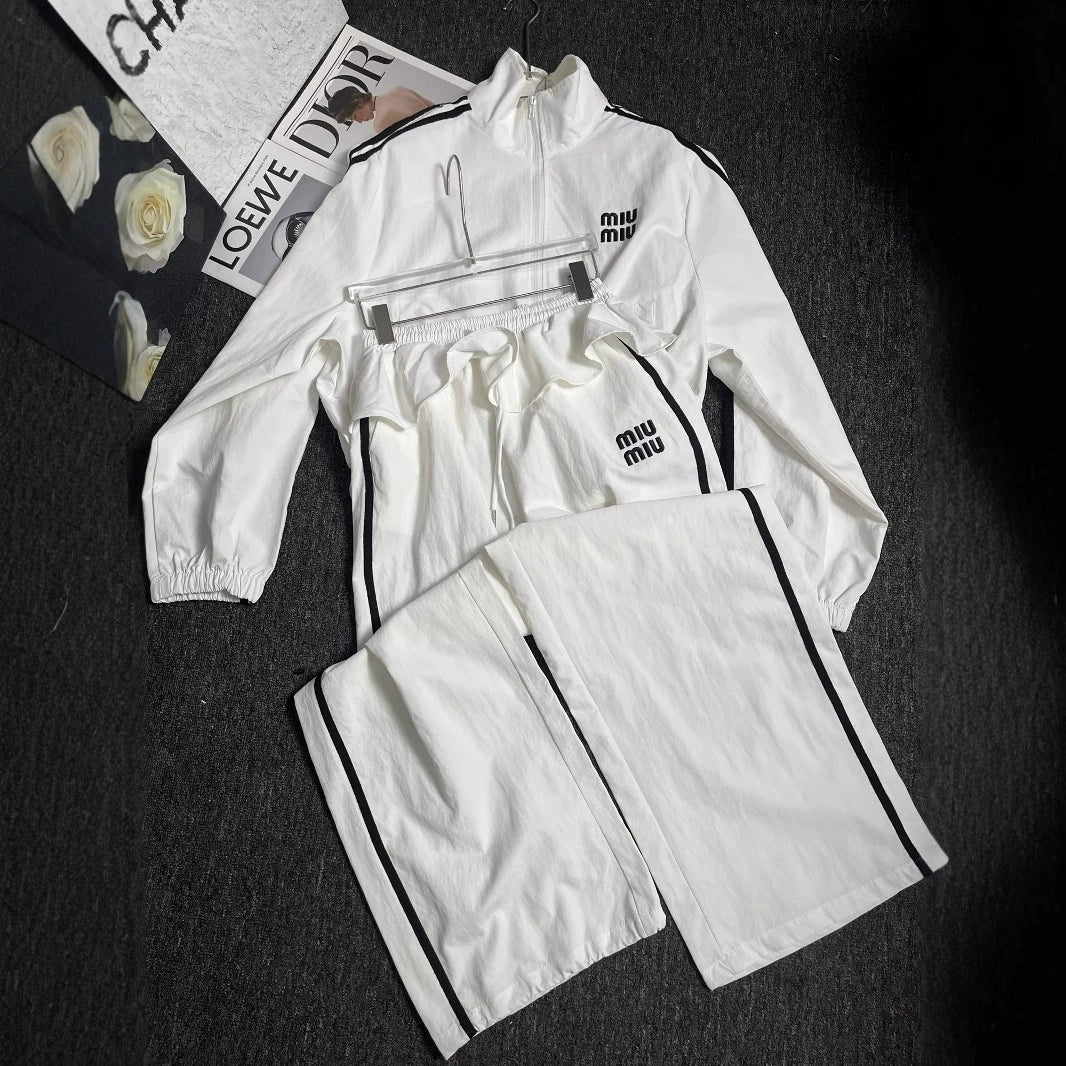 【Set】スタンドカラージャケット➕フリルウエストゴムパンツスーツ T01495