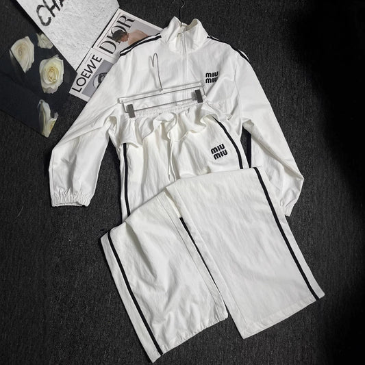 【Set】スタンドカラージャケット➕フリルウエストゴムパンツスーツ T01495