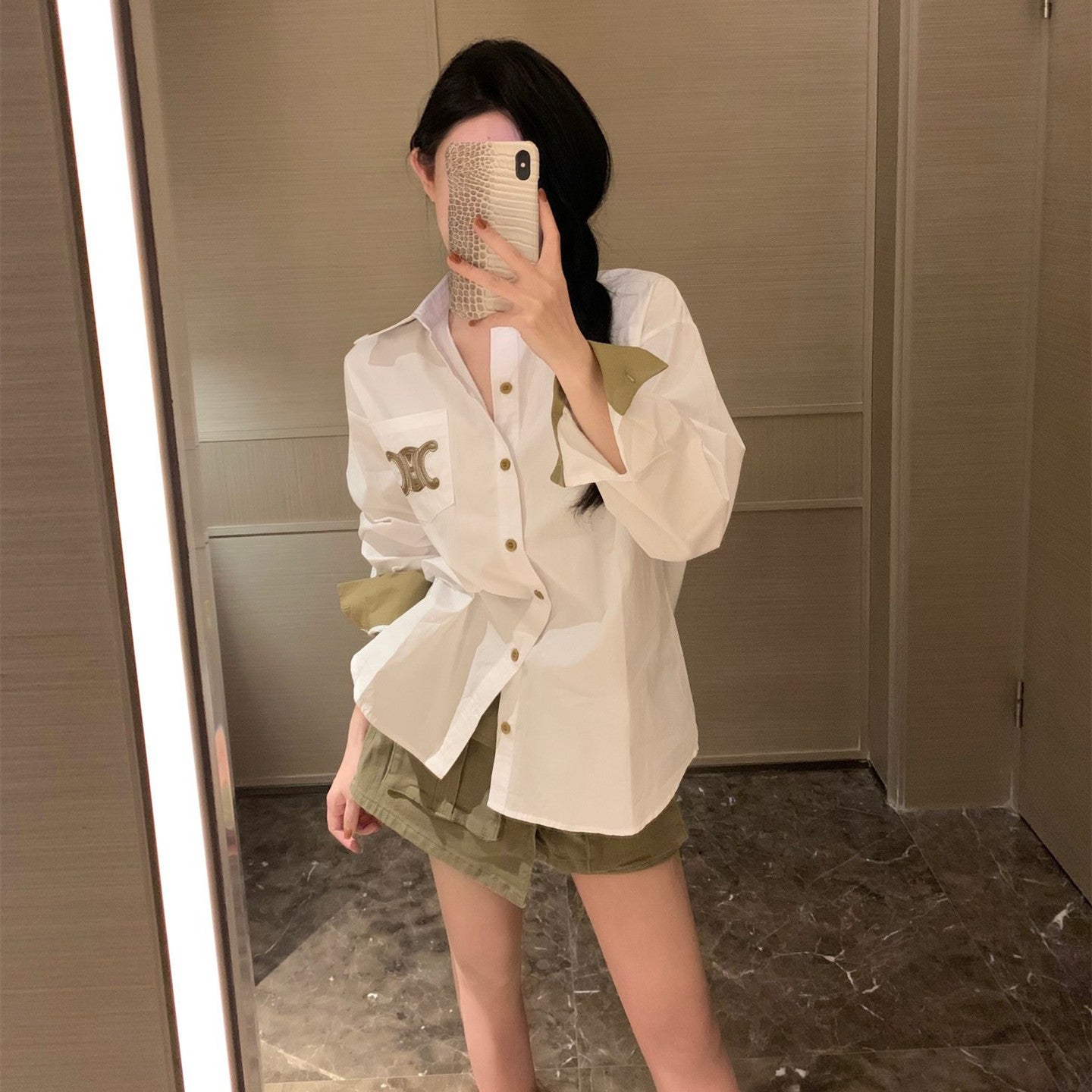【Tops】カジュアル配色シャツ W11005