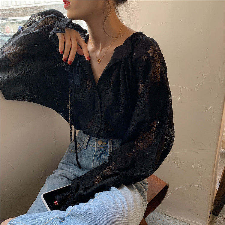 【Tops】ゆったり春秋レースシャツ Z7119