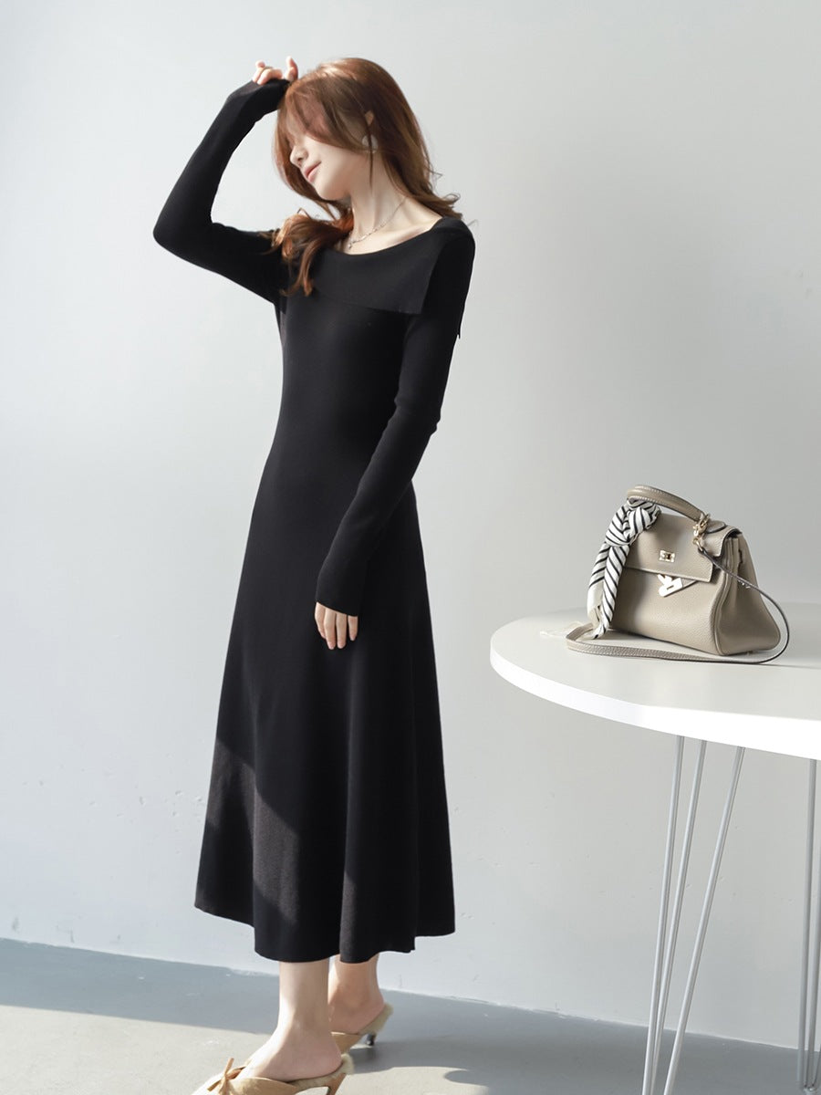 【Dress】フレンチレトロ風ニットワンピース W9573