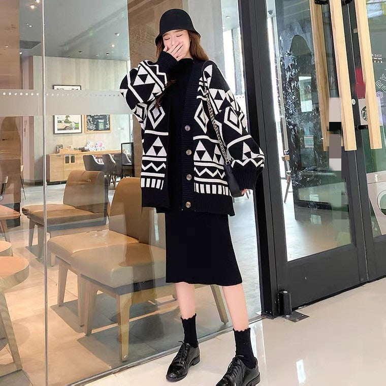 【Set】ニットセット カーディガン+ワンピース W9561