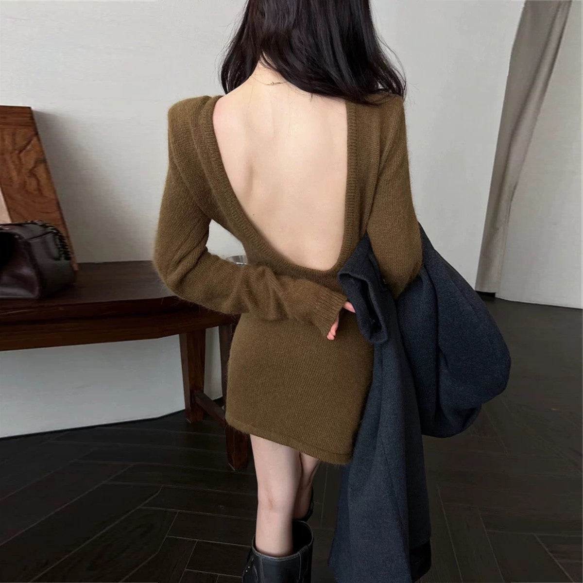 【Dress】バック透かし彫りワンピース W13316