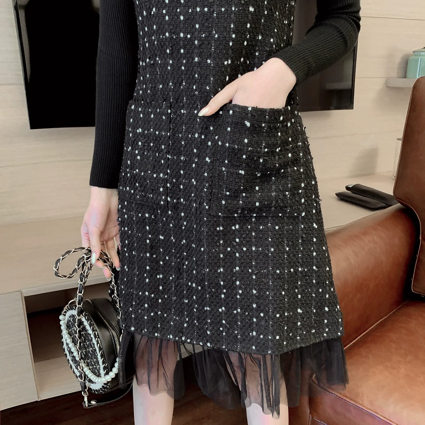 【Set】2点セット ニット +ツイードワンピース W8238