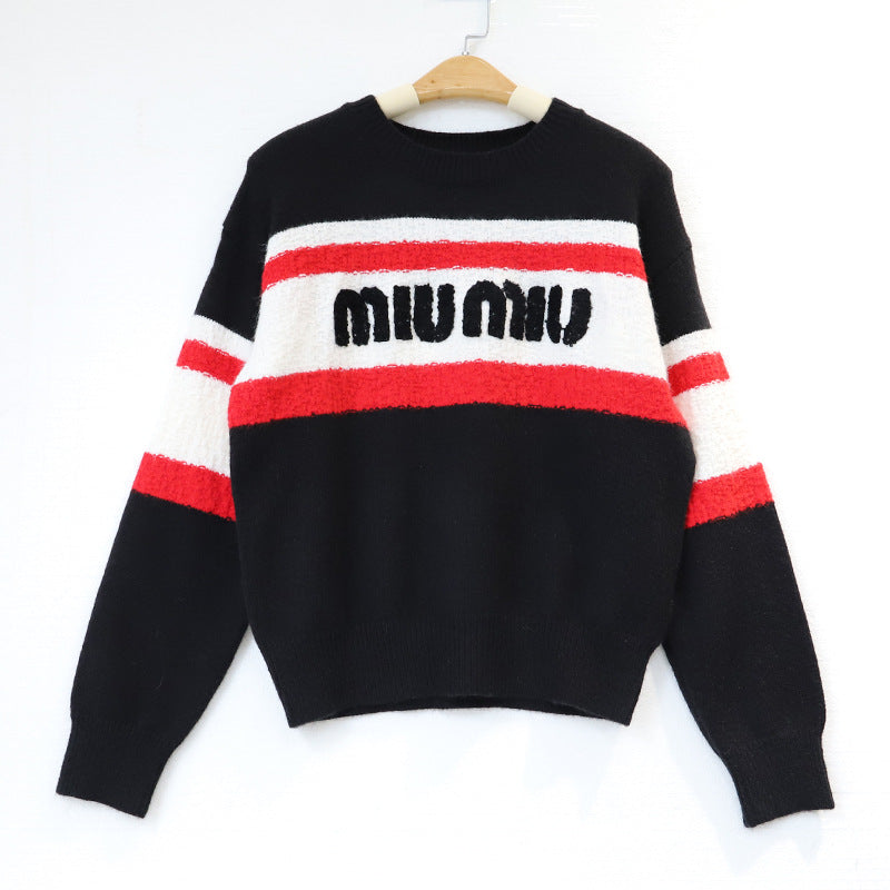 【Tops】2色展開~配色セーター W14755