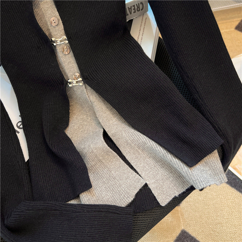 【Tops】2タイプ選択可フェイクレイヤードニット W13767