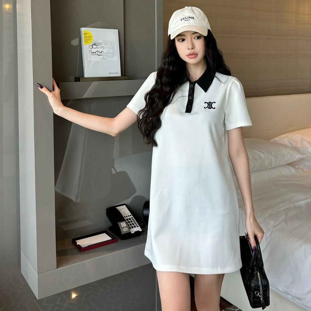 【Dress】新入荷~POLOネック半袖ワンピース T01579