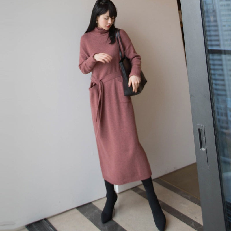 【Dress】3色展開ハイネックニットワンピース W9575