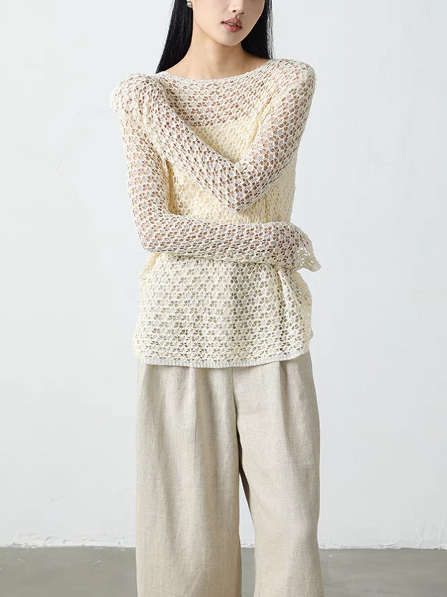 【Tops】3色展開透かし彫りニット W13256