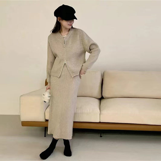 【Set】カーデ+ロングスカート ニットセット Z8381