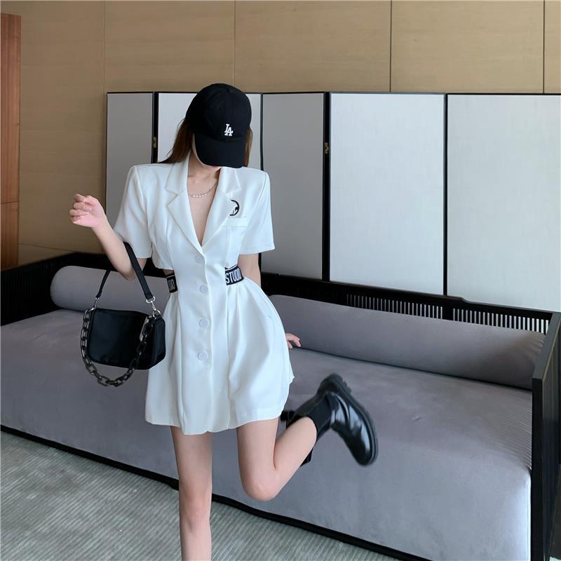 【Dress】バックレース半袖スーツワンピース Z6768