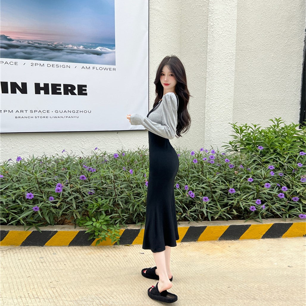 【Set】レイヤード2点セット Tシャツ + ジャンパースカート Z-6630