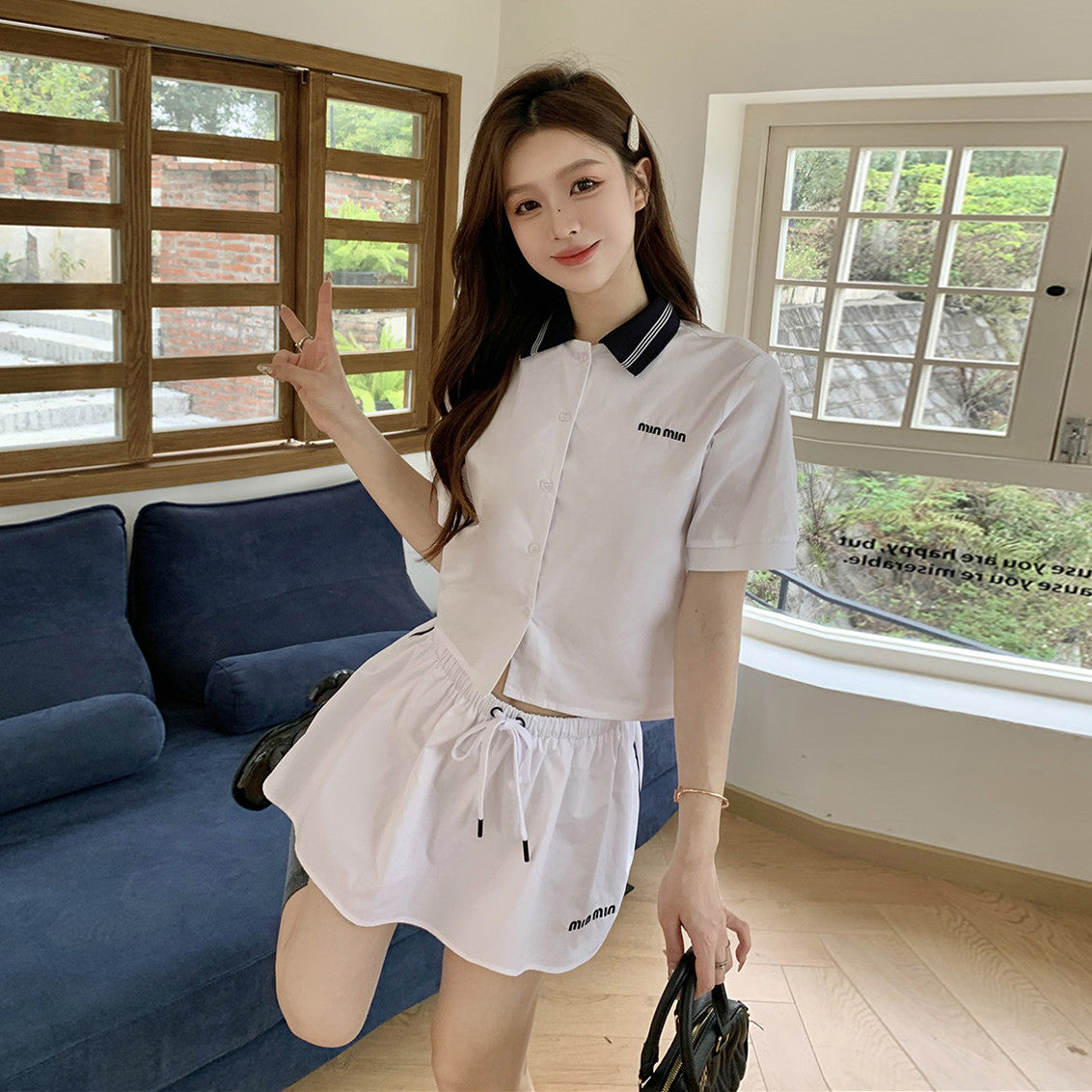 【Set】シャツ+スカート2点セット W11980